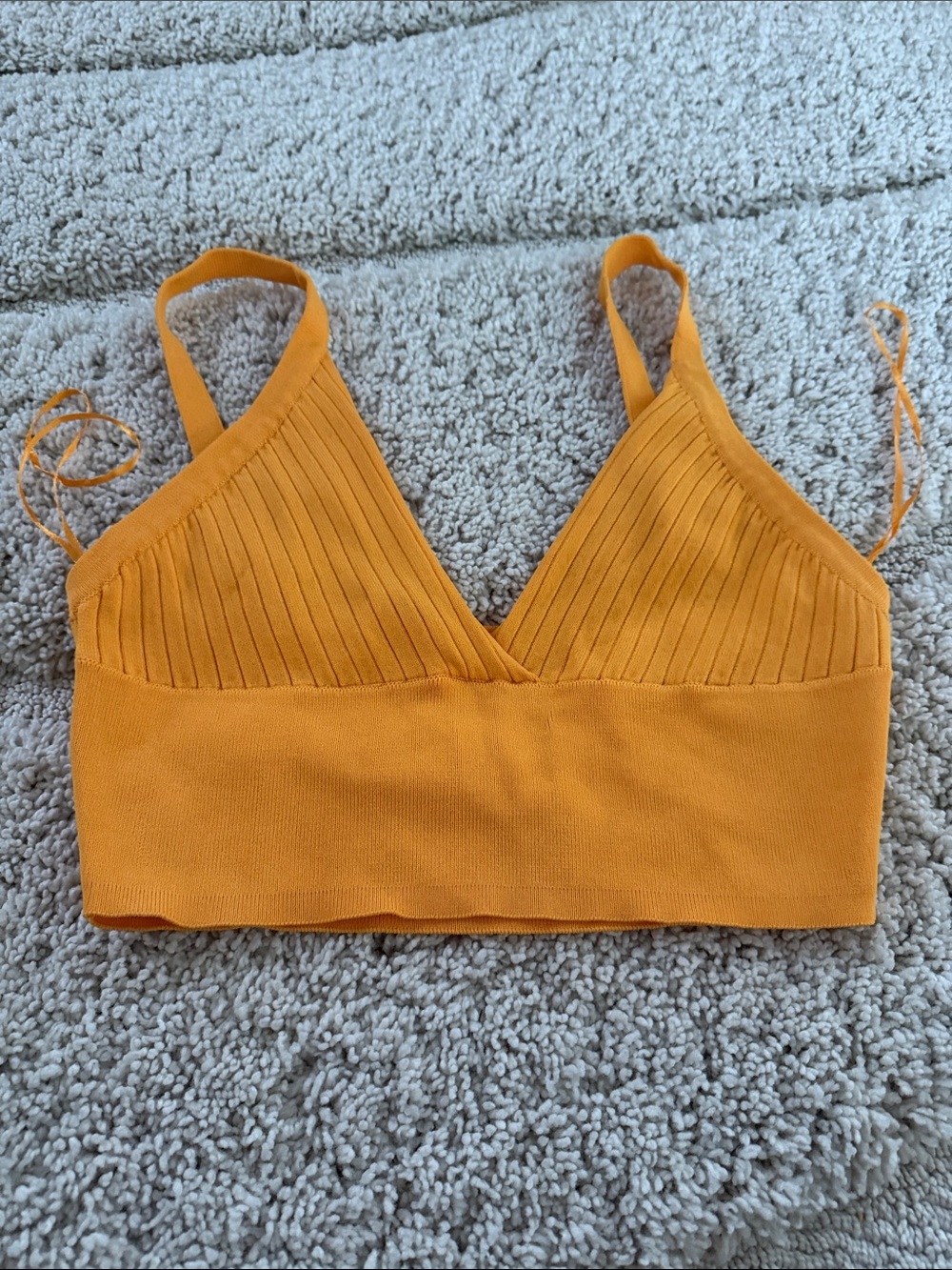 Women's Mustard Orange Ribbed V-Neck Crop Top
